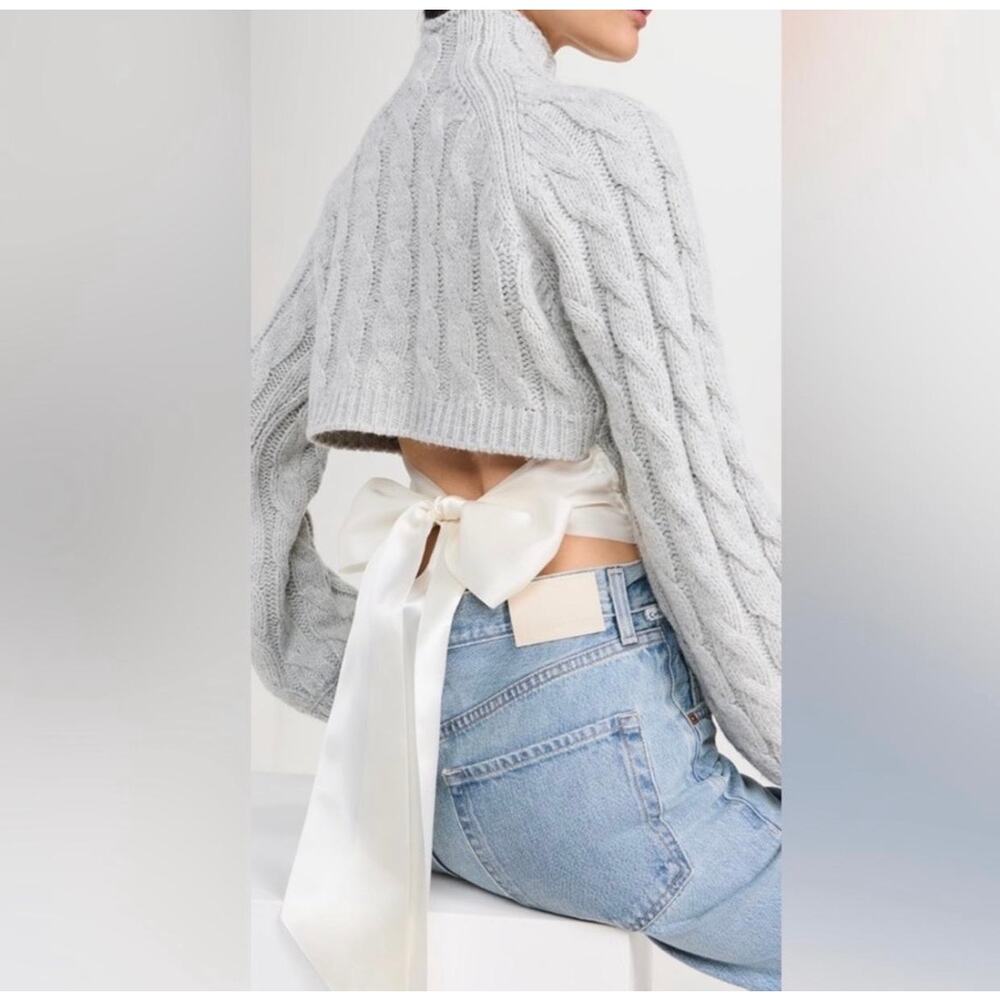 For Love & Lemons Lise Chunky CableKnit Sweater Size Large Gray Turtleneck L